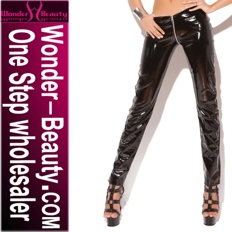 Черные модные виниловые брюки на молнии, женские сексуальные леггинсы из искусственной кожи
