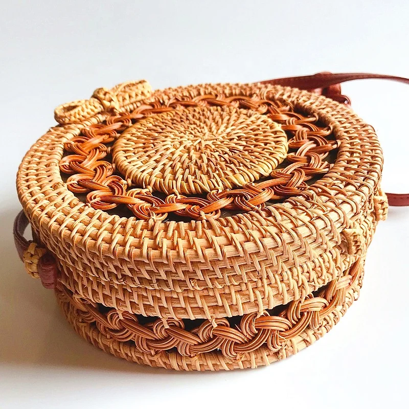 Bali  Island Round Rattan Shoulder Bags Handbag  Bohohemian Retro Women  Beach Summer Handmade  Handbag Straw Rattan Woven Bag