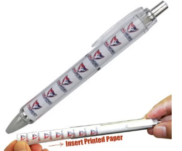 Promotional clear tube full printing picture paper insert inside ball pen