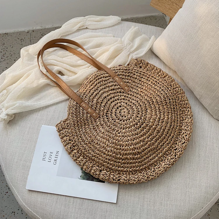 Wholesale Natural Bag Hand Woven Summer Round Beach Bali Paper Straw Bag