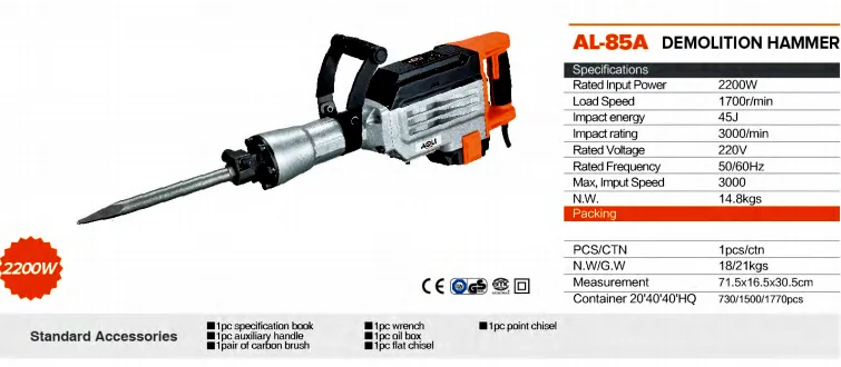 85a high quality power tools industrial demolition breaker hammer heavy duty electric jack hammer