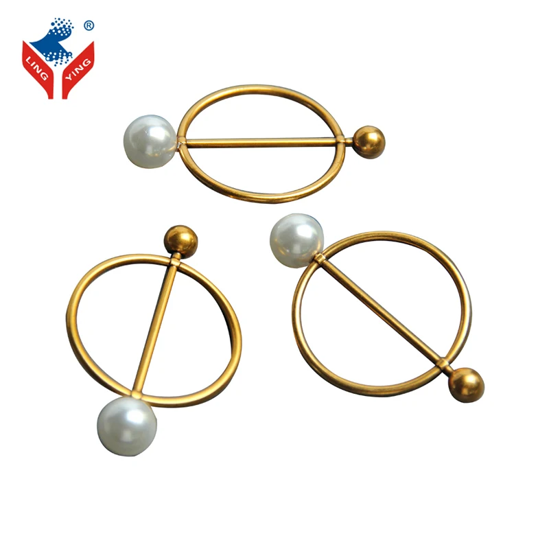 Elegant Golden Round Garment Buckle Slider Scarf Buckle With Pearl