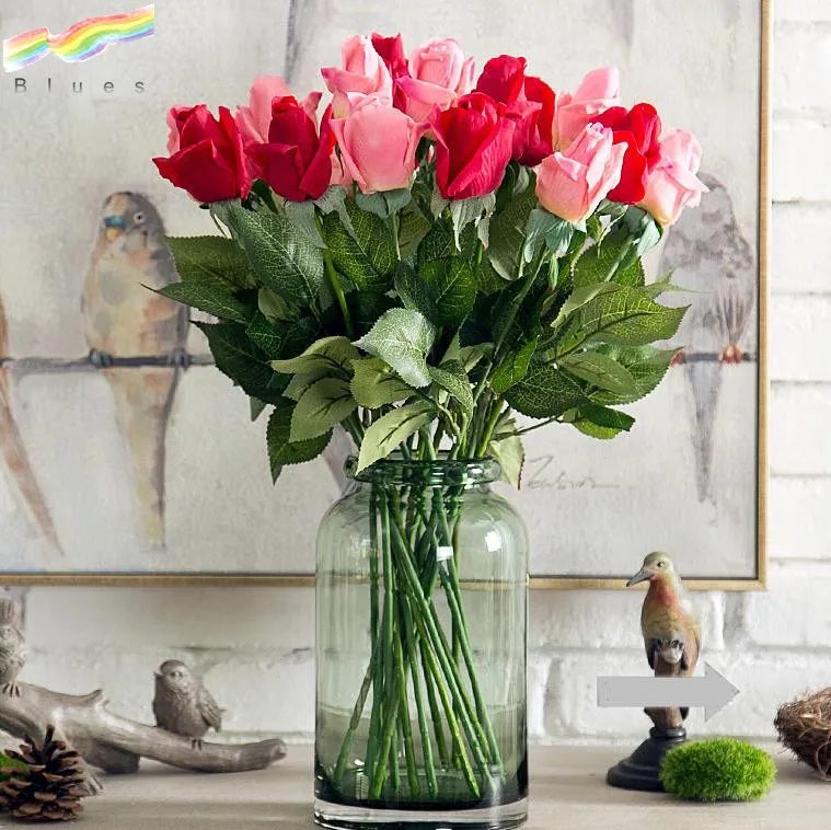 Silk fabric real touch single stem artificial rose flowers in bud for wedding event