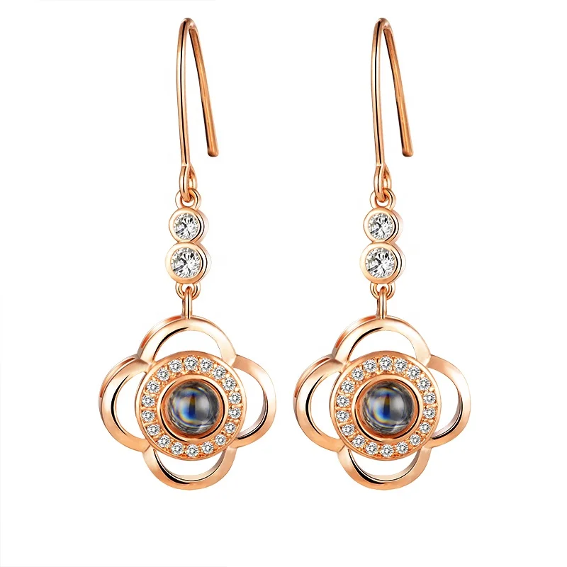 Модные женские серьги с проекцией из циркония в форме цветка сливы на 100 языках «Я тебя люблю»