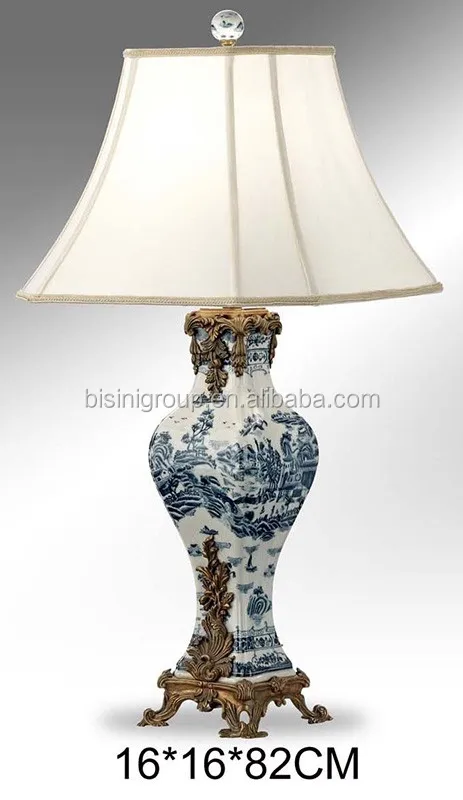 European Exquisite Elegant Floral Table Lamp made of Antique Brass and Porcelain with Lampshade BF11-05283a
