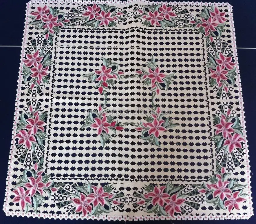 satin fabric embroidery table cloth wedding with hand cutwork