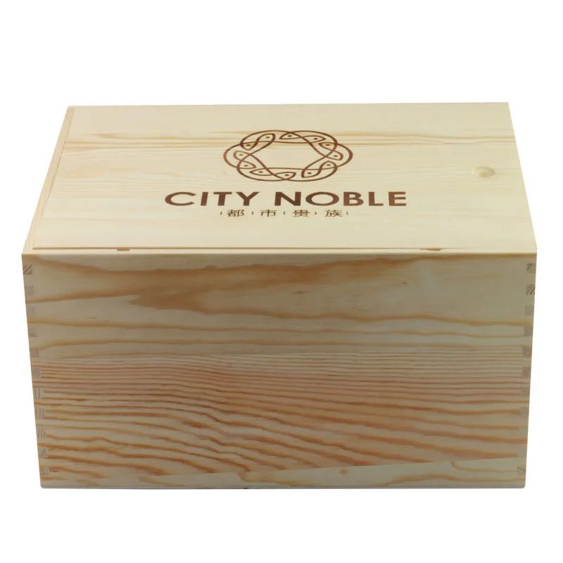 
Unfinished Natural Pine Wood Sliding Lid Box Hot Stamp Logo 2 Bottles Wine Box 