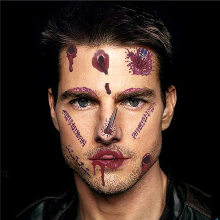 Halloween Temporary Face Tattoos - Scar Spider Blood Bat Rose Floral Tattoos Sticker for Women Men