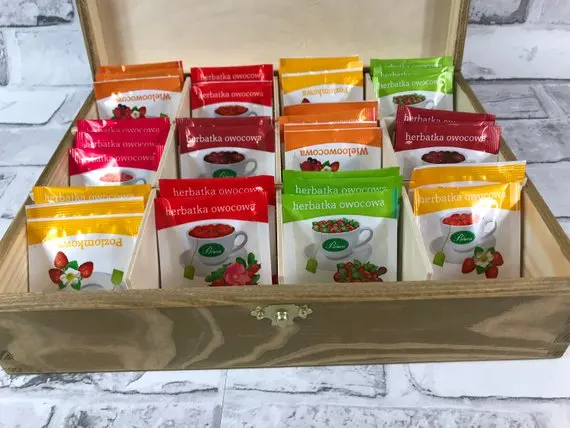 Personalized Wooden Lockable Tea Bag Box With Twelve Compartments