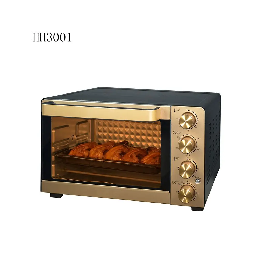 New design black silver white square 30L with thermosate small electric conventional oven for houseware desktop oven