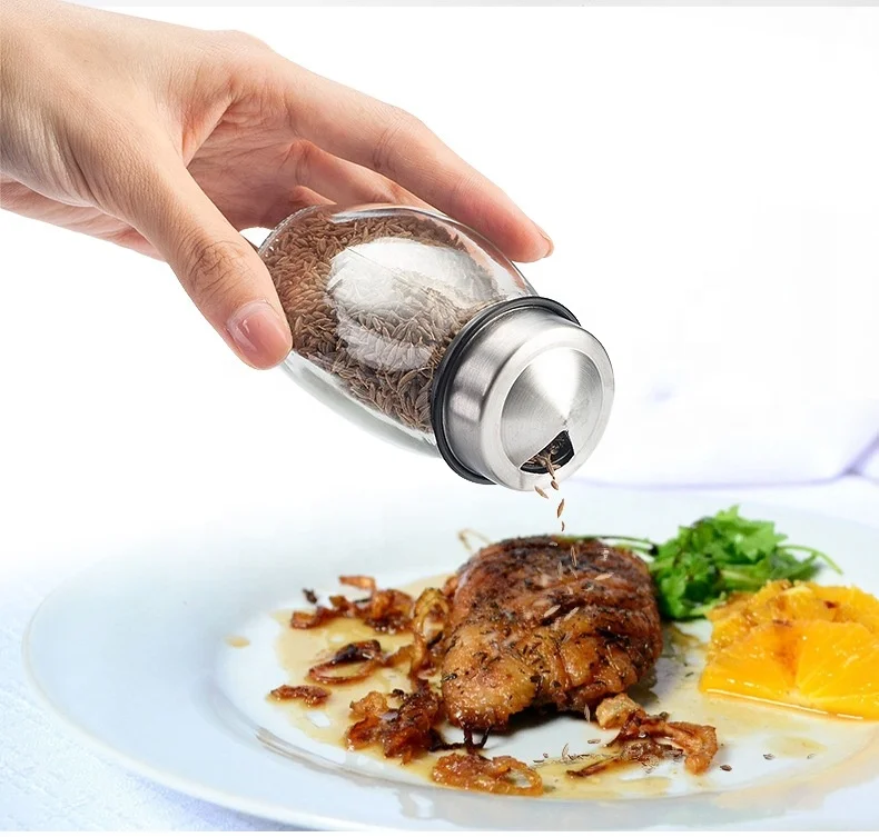 Stainless Steel Rotary  Spice Jar set Glass condiment pot/bottle with spice rack