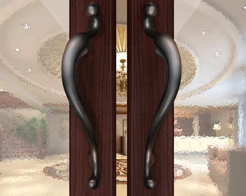 RB-127 copper door handle for door made by carving
