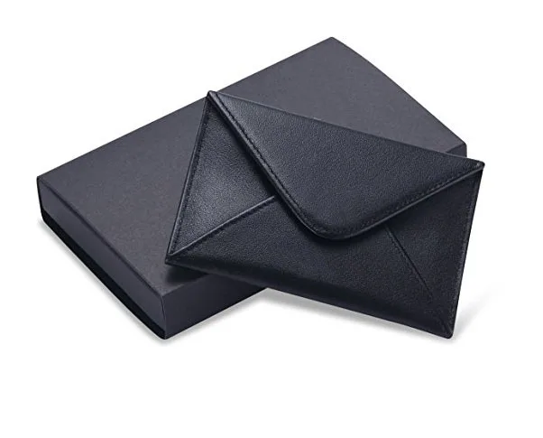 Rebranded Soft Napa High Quality Leather Black Envelope Business Card Case Magnet Closure Unique Name Card Holder