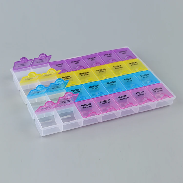 Newest selling multi-color big four row plastic pill box