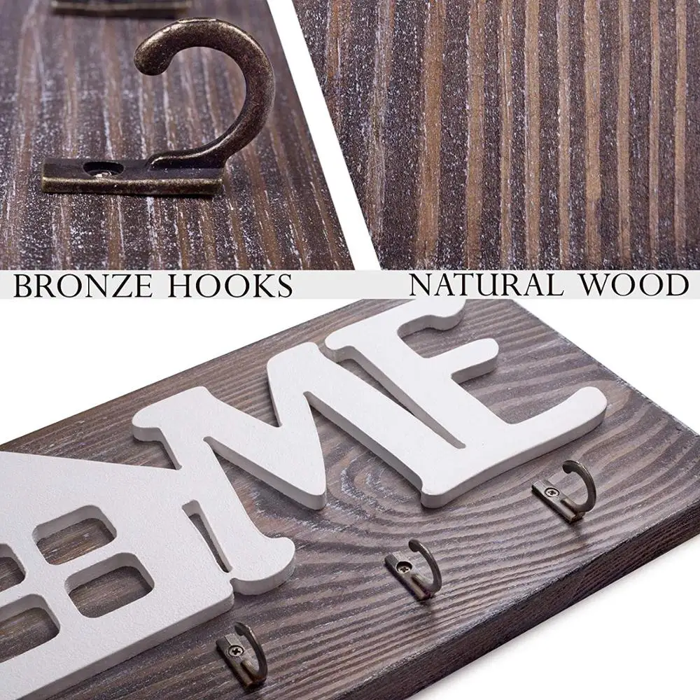 Key Holder for Wall  Home  Natural Wood | Decorative Key Hooks Ring Holder w/ 5 Hooks, Rustic House Holder for Living Area, Ki