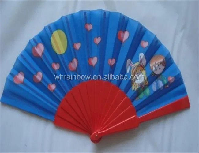 23cm cotton fabric fan with plastic handle