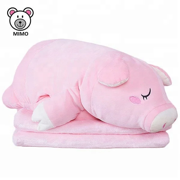 
NewBorn Pretty Pink Colar Fleece Pig Baby Blanket Set Wholesale OEM Custom Kids Cartoon Soft Toy Plush 2 in 1 Pillow Pig Blanket 