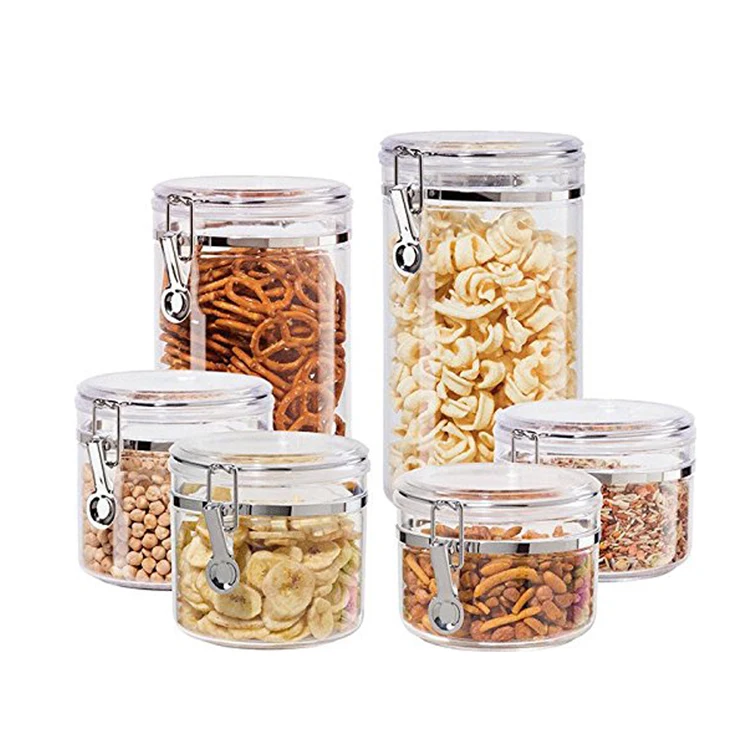 1.1L capacity BPA-free Round Acrylic / PS Plastic Candy Coffee Food Storage Container Canister with lid Sealed Jars