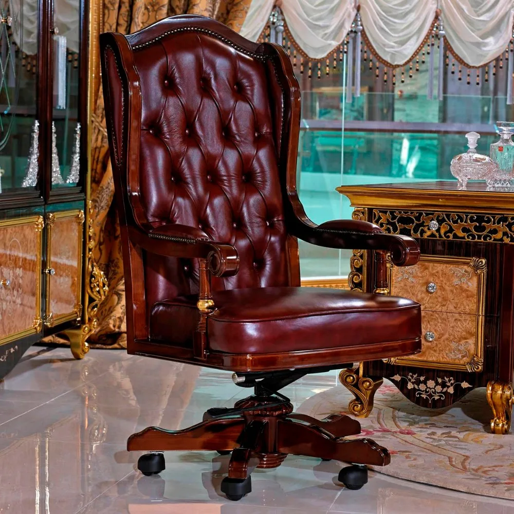 luxury antique vintage chesterfield leather office chair solid wood leather upholstery Chairs swivel boss office chair