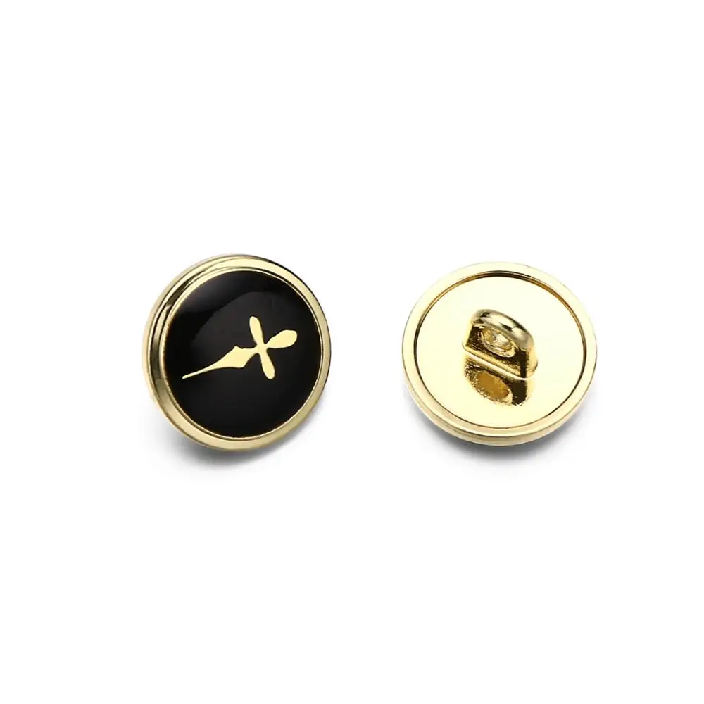 Custom Logo Black Enamel Gold Plated Metal Sew Shank Blazer Button
