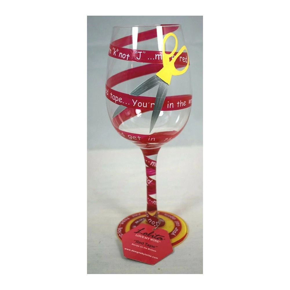 15 oz Lolita Love My Wine Red Tape Hand Painted Goblet Wine Glass