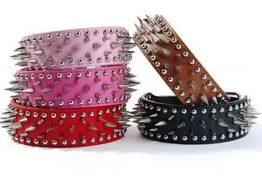 High Leather Sharp Spikes Medium Large Dog Pet Pitbull Matched Genuine Leather Leashes Lead Cool Sharp Spiked Studded Leather