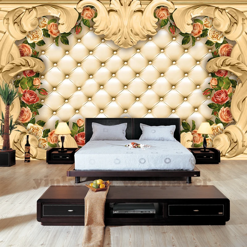 
Custom 3D Photo Wallpaper Europe frame luxury rose leather Soft Bedding Room Sofa Backdrop Mural Wall Paper For The Walls 3D 