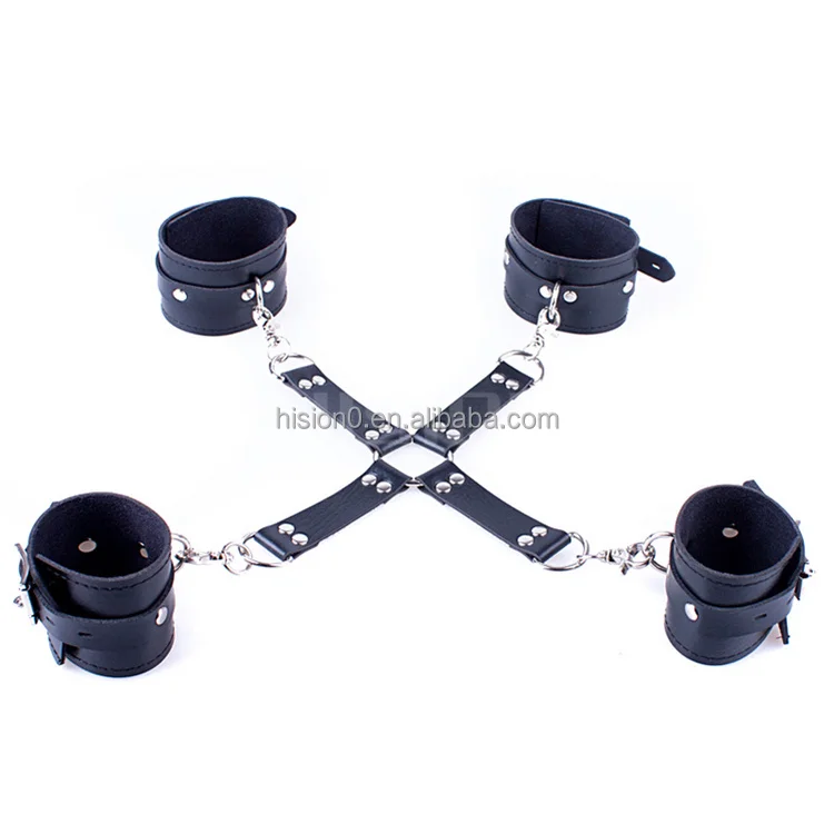 Wide Leather Hand and Leg Cuffs with Hogtie Wrist and Ankle Restraint Bondage Toys