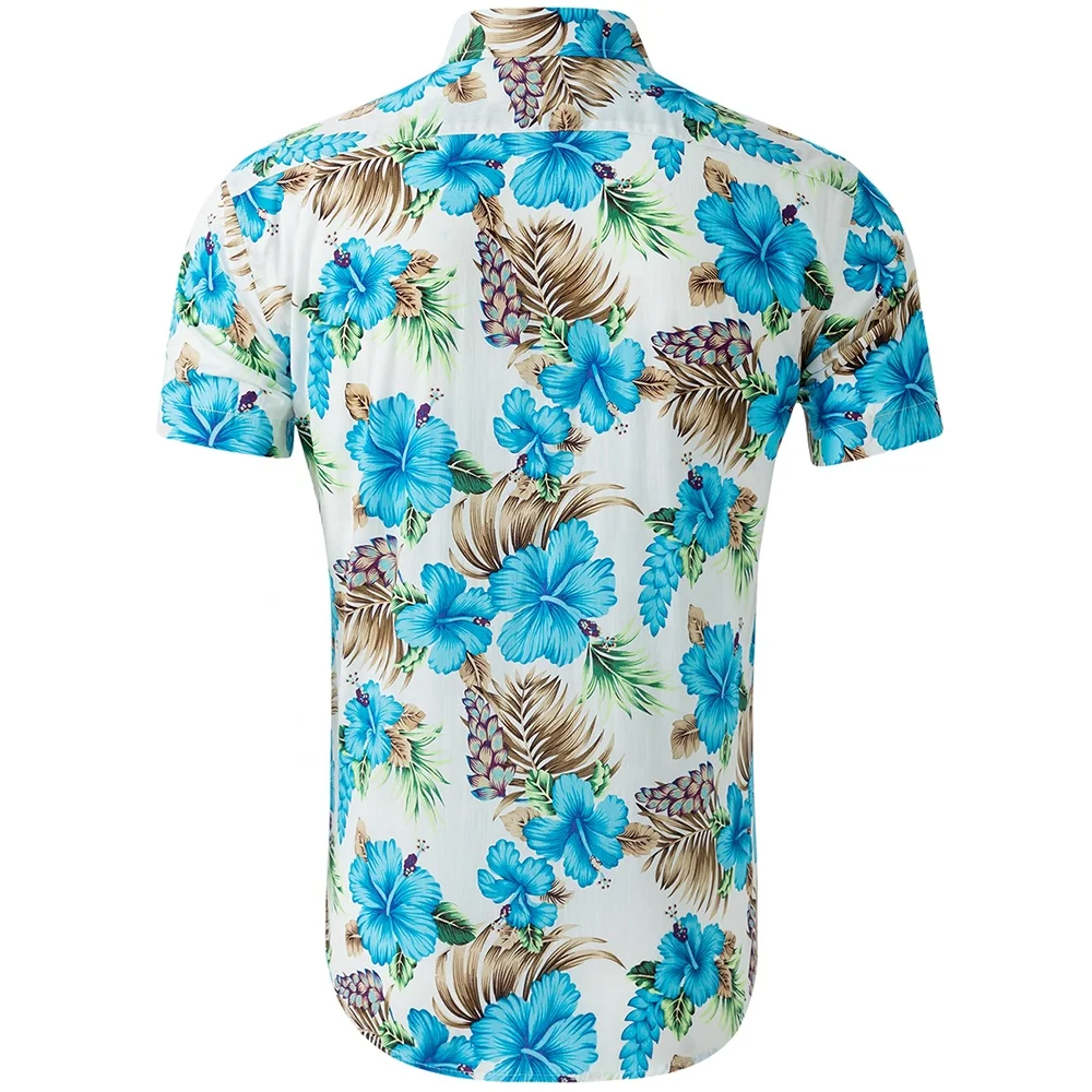 New model in stock adults flower print cotton summer beach shirts man for men