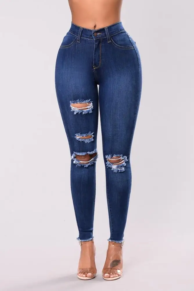 
F50418A Top design women latest ripped pencil denim jeans 2019 for ladies 