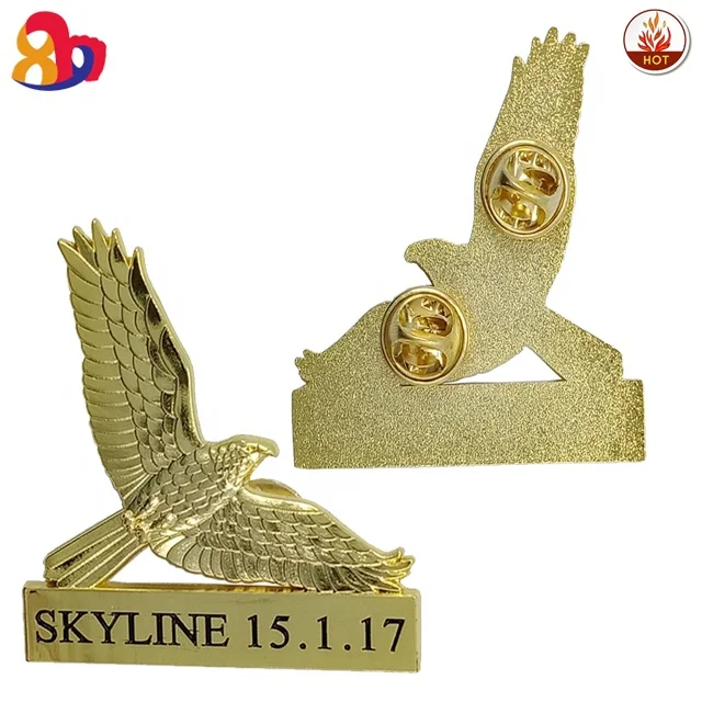 Custom Metal Embossed Bird Lapel Pin 3D Mini Golden Eagle Badge