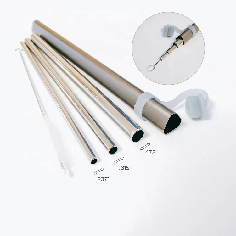 Reusable Stainless Steel Straw with Case Cleaning Brush Aluminum Carrying Case 12mm 8mm 6mm Straight Drinking Straw Set