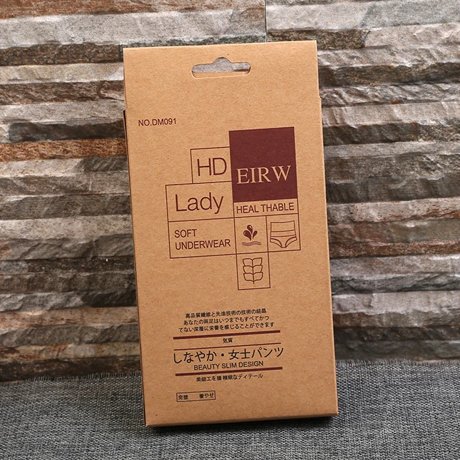Custom logo eco friendly brown kraft paper packing boxes with clear window Retail woman underwear packaging box