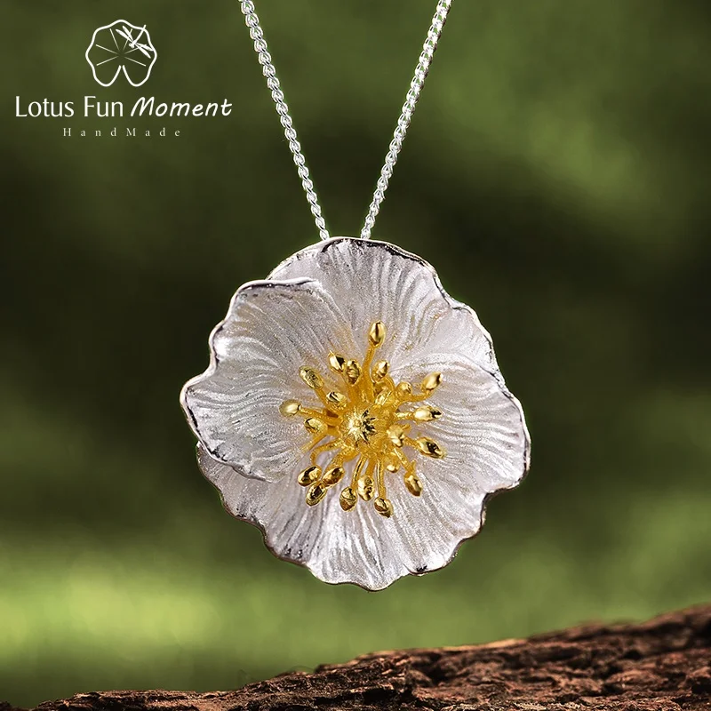 Lotus Fun Fashion Poppy Flower Silver Cheap Wholesale Jewelry Pendant