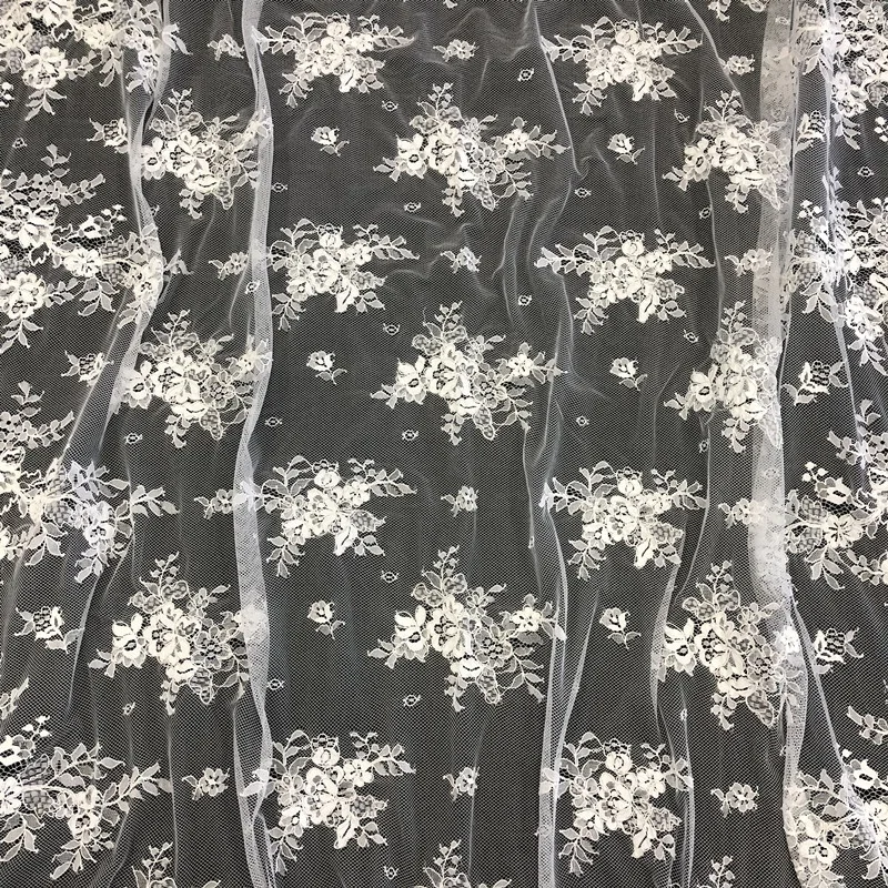 Textile Tulle Eyelash Lace Fabric French Bridal Voile Lace Fabric with Heavy Cord