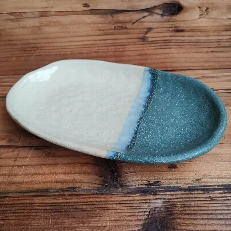 Japanese style ceramic over shape plate stoneware plate reaction glaze sushi plate