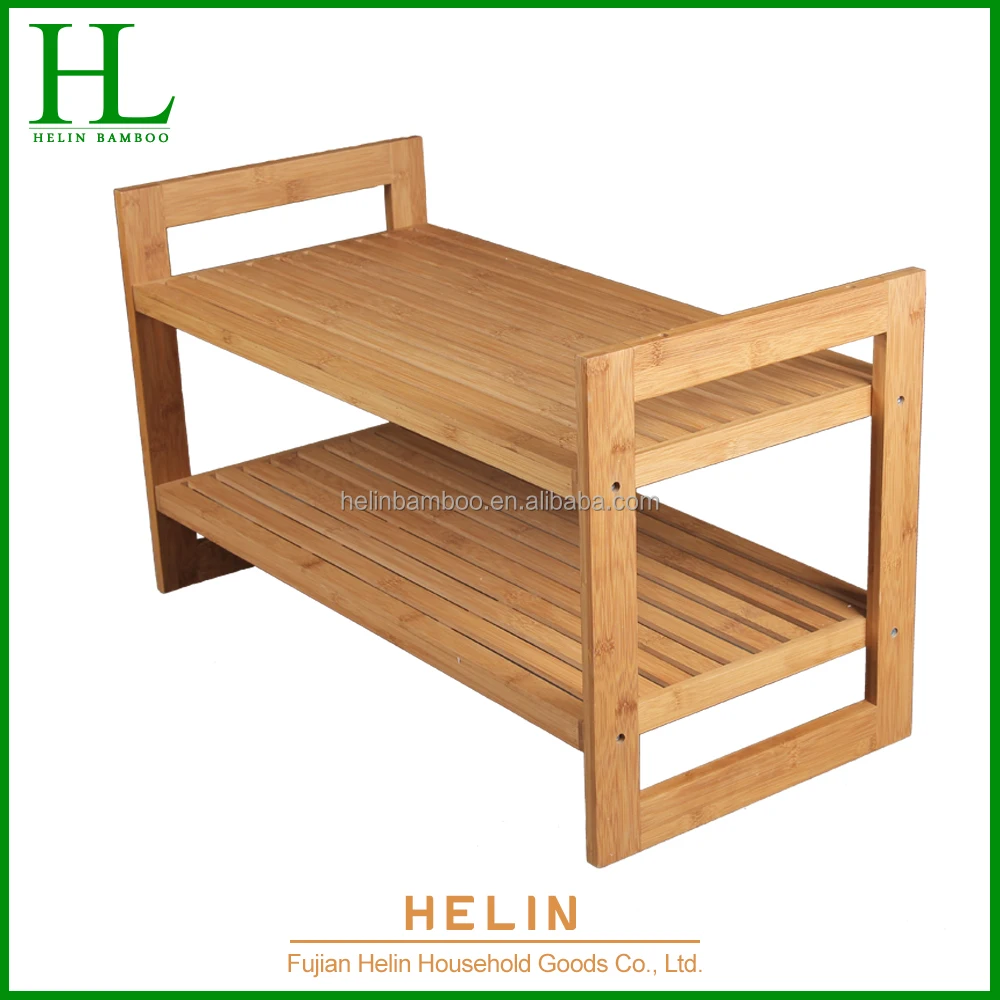 2-tier Floor standing bamboo shoe racks for sale