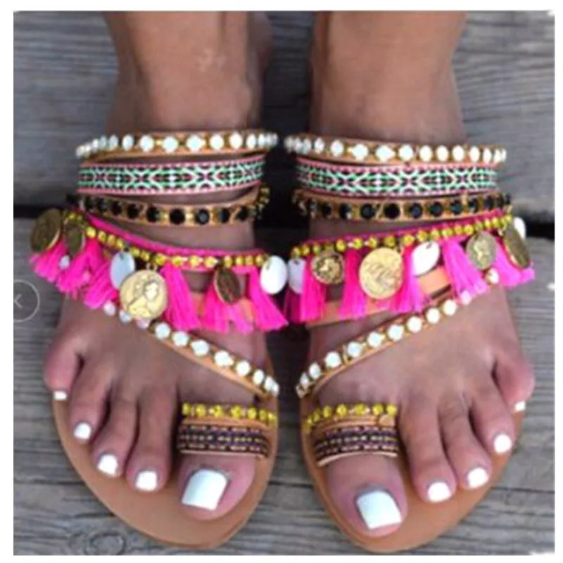 
Wholesale high quality handmade Bohemian flat sandals 