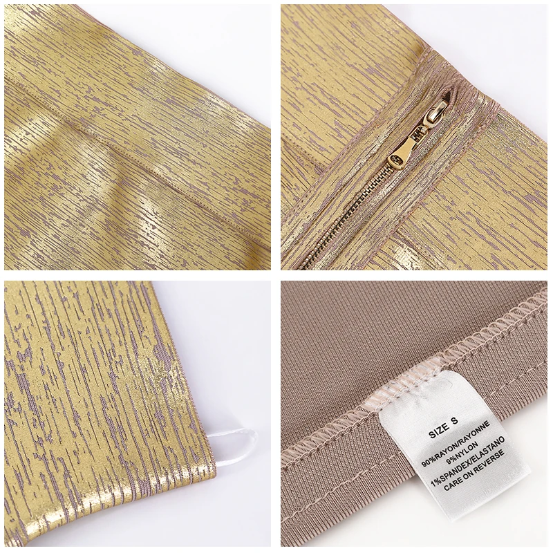 Casual Sexy Bronzing Gold Pencil Ladies Office Skirt fashion High Waisted Club Bandage skirts for Women