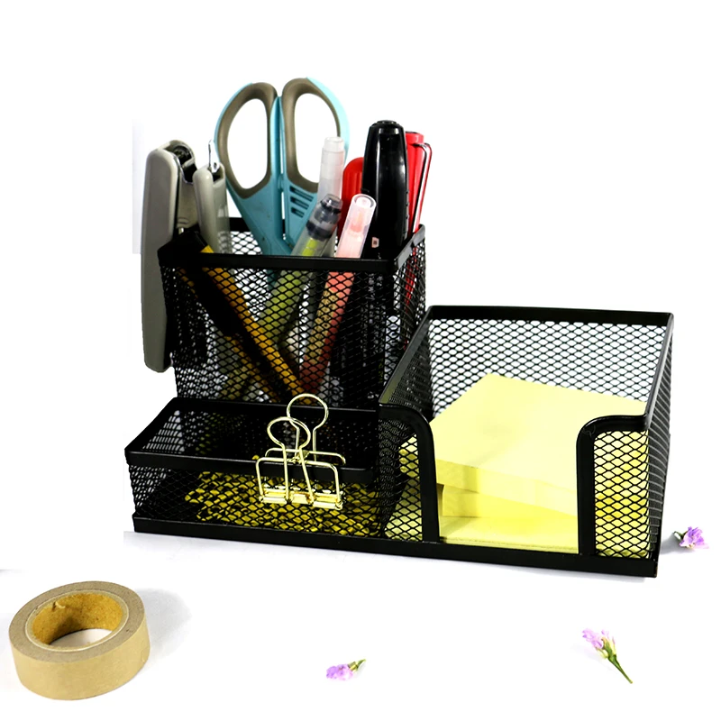 Wholesale Home Office School desktop stationary multifunctional black Metal Pen Desk Organizer