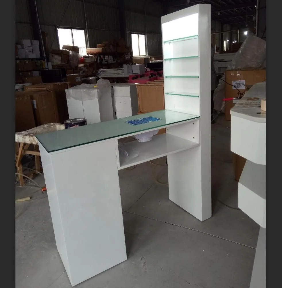 Three Years Warranty 2019 Classic French Style White Stainless Glass manicure Table  Nail Desk With Led