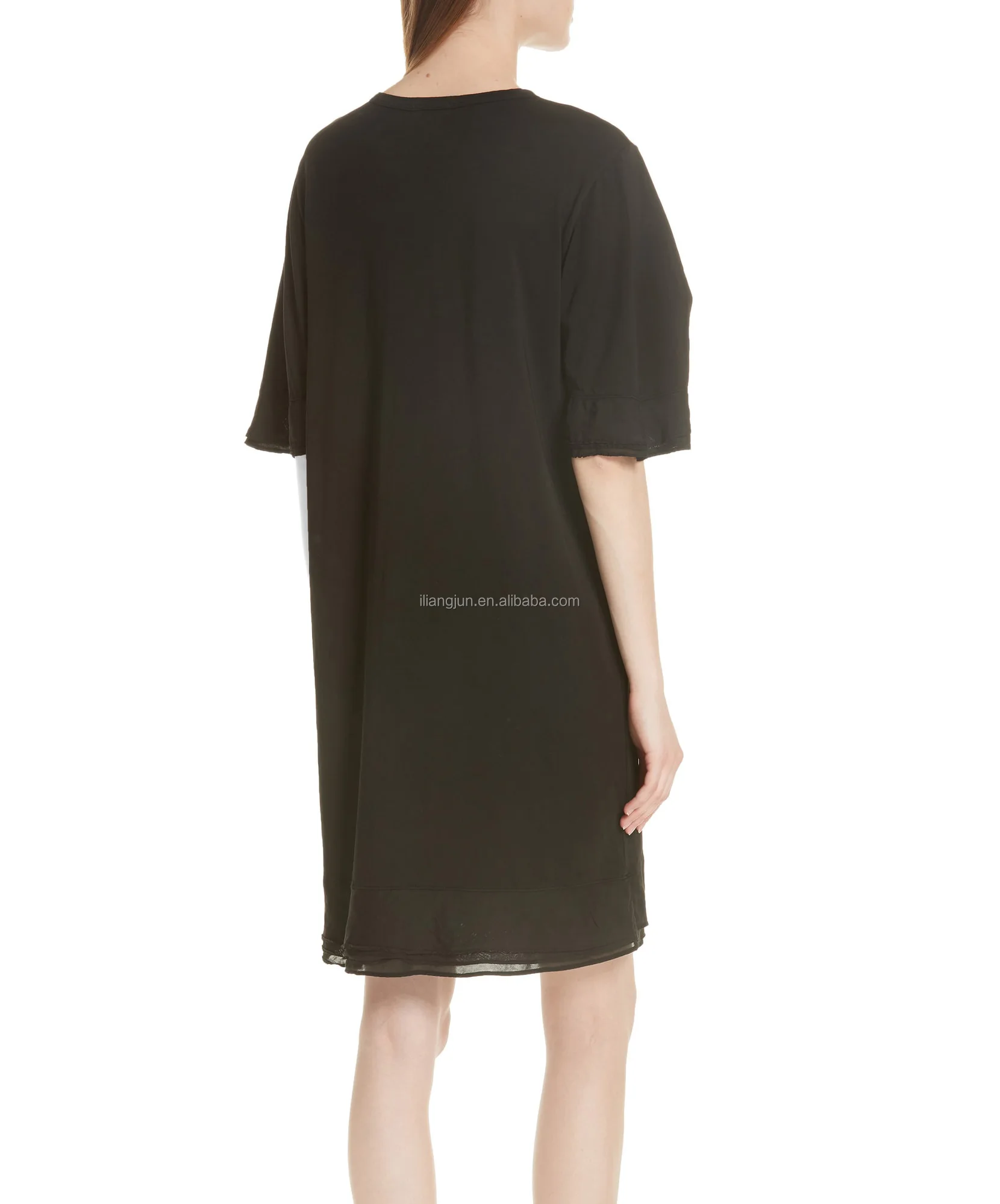 Soft cotton jersey folded sleeve woman blank black t-shirt dress