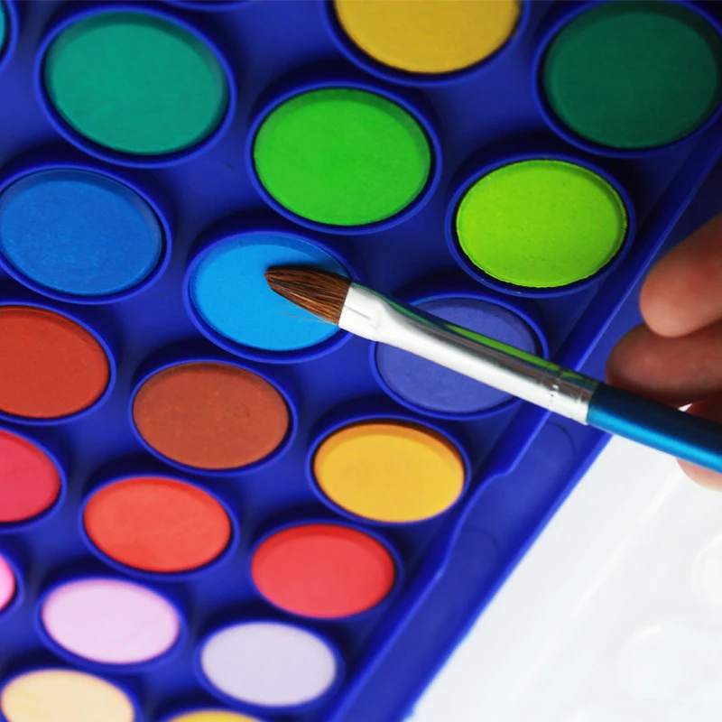 Factory hot sale 12/16/18/24/36 colors solid water color Pressed powder watercolor paint with transparent PVC box
