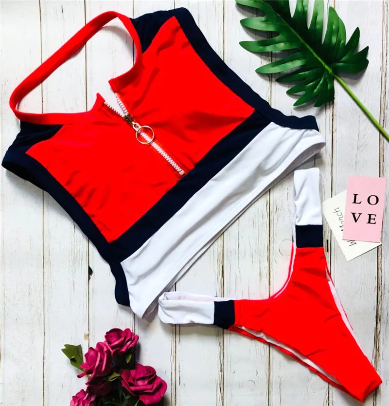 Running,fitness, swimming wading sports ladies zipper women two-piece bikini