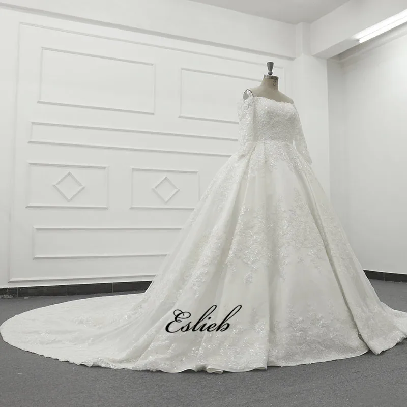 Eslieb SJ026 Elegant Gold Wedding Dresses With Sequins Ball Gown Arabic Luxurious Wedding Gowns dress 2019 Robe