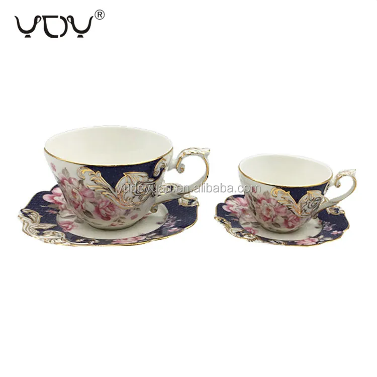 new bone china 24pcs western blue flower design wholesale fine royal porcelain tea cup sets