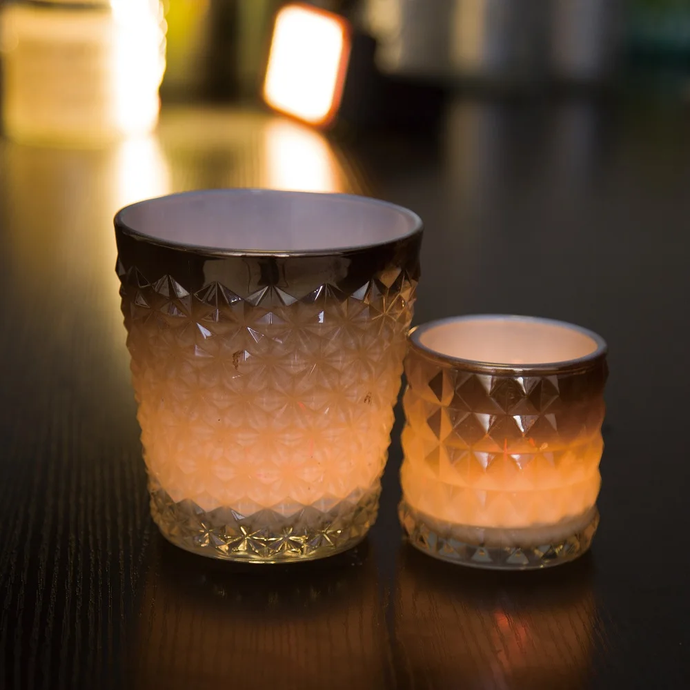 Delicate Wedding Candlestick Round Luxury Electroplating Gold Glass Candle Tumbler