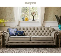 Tufted American Country Sofa Design 1 2 3 seat  Fabric Material Collocation Vintage Sofa Set Design Wood Legs