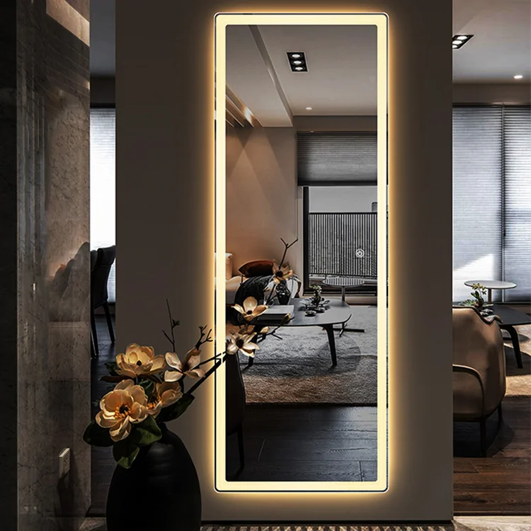 Modern Designer Decorative Home Decor Salon Long Led Lighted Large Wall Mirror Full Length Floor Standing Dressing mirror CTL402