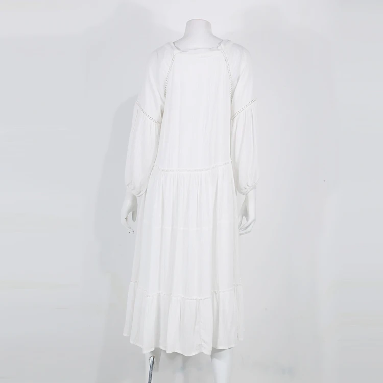 
Chiffon lace autumn dress female V-neck loose long chiffon dress 2018 street casual tops white dress robes ladies 